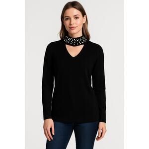 Belle by Kim Gravel Black Pearl Beaded Choker Cutout Sweater Women’s Size Small